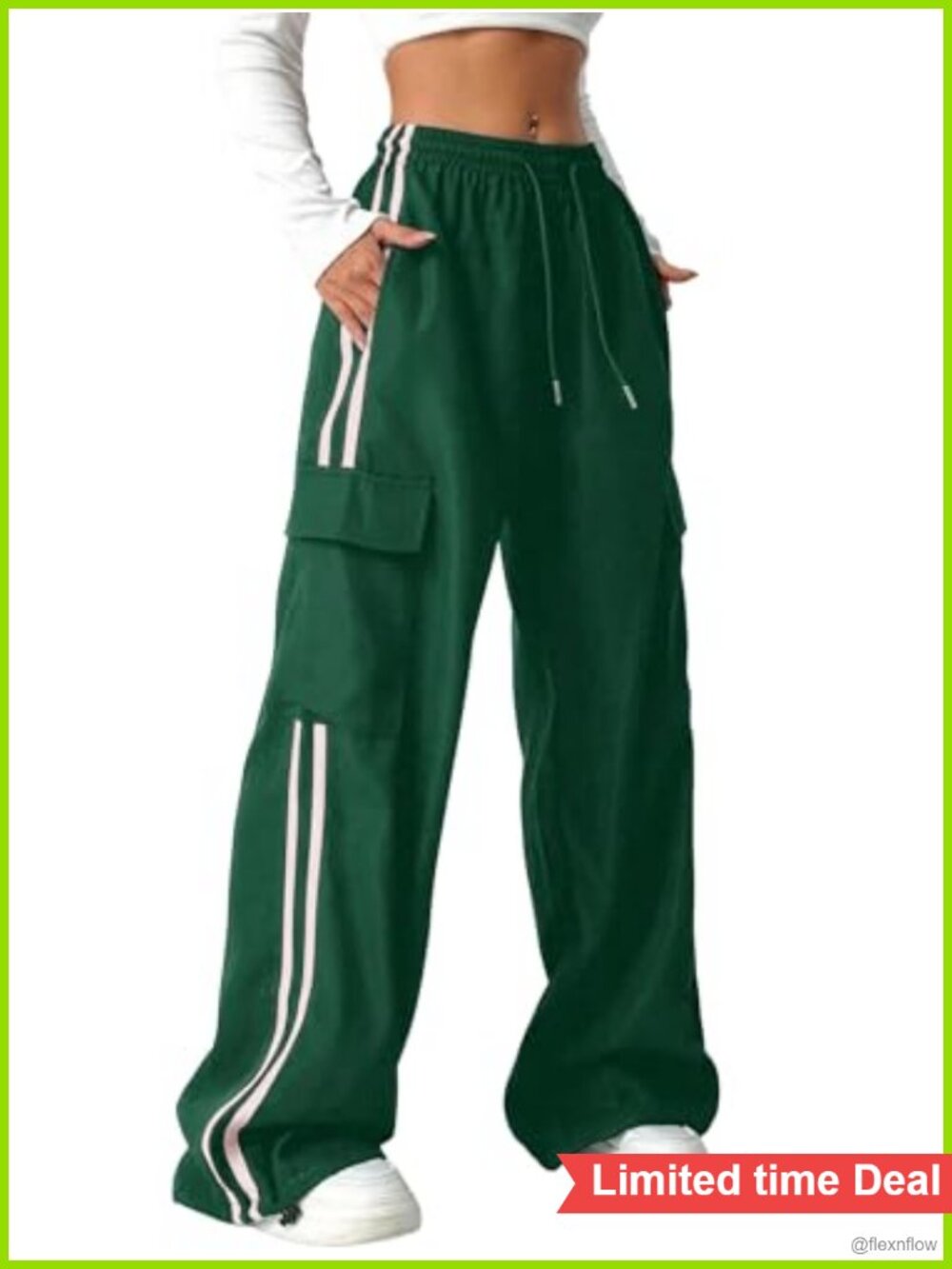 Women's Parachute Pants Y2K Wide Leg Cargo Sweatpants with Pockets